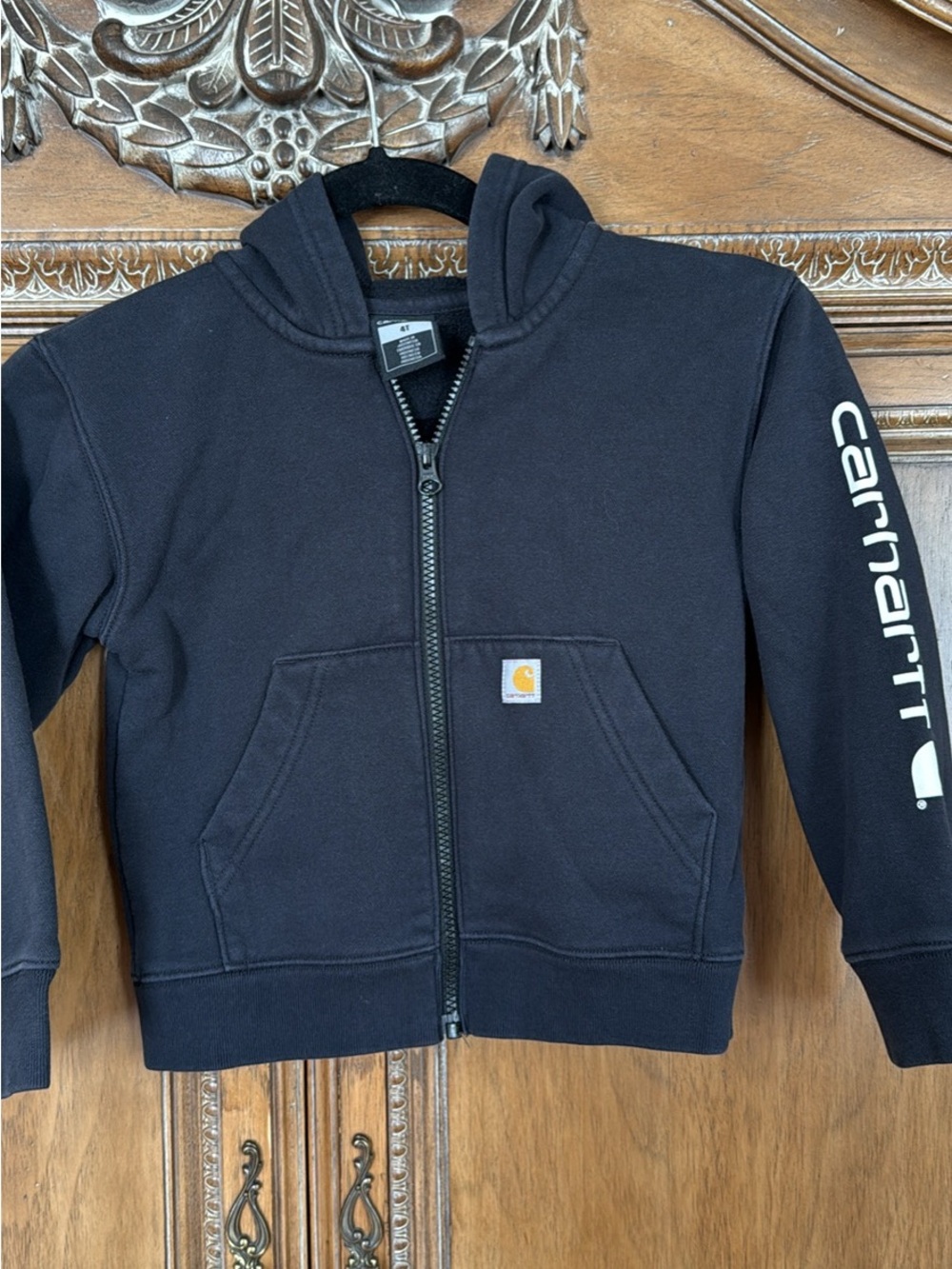 Carhartt Kids Black Zip Hoodie with Logo Sleeve